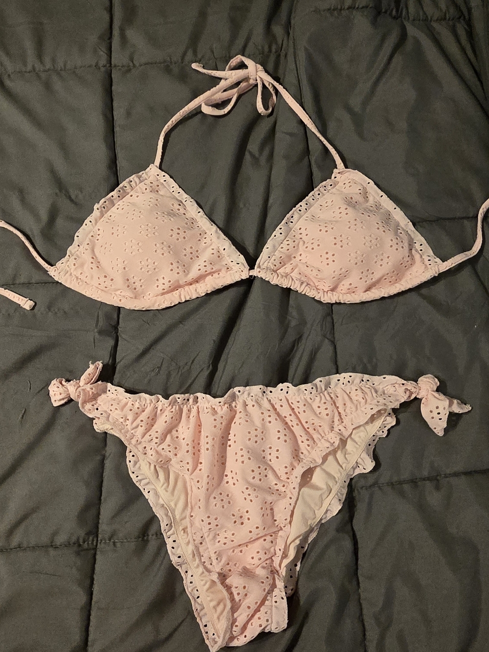 Pink Eyelet Tie-Side Bikini Set - Women Swim
